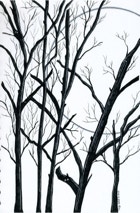 Trees & Full Moon - Ink